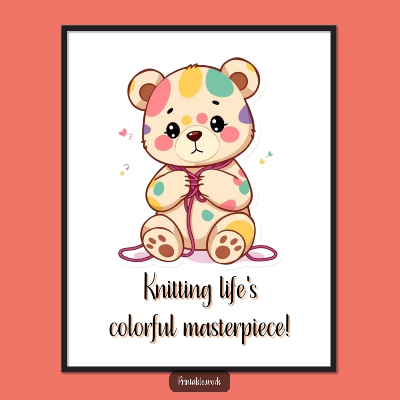 Free Printable Cozy Bear Knitting Wall Art: Humorous Downloadable Decor for a Cheerful Home!