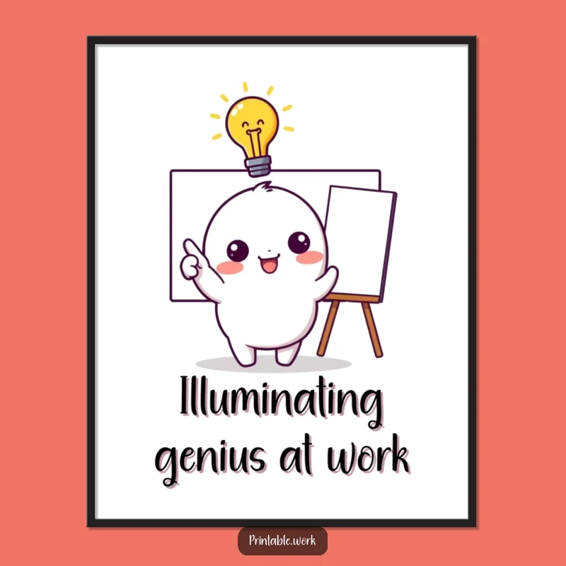 Free Printable Wall Art: Funny Kawaii Lightbulb Idea Whiteboard Art