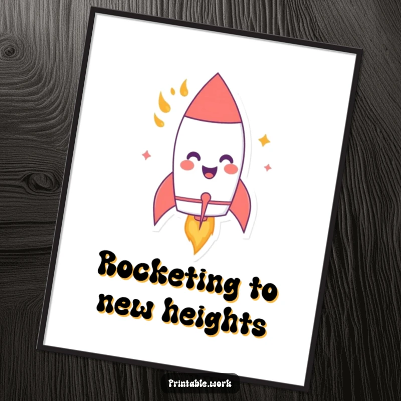 Funny Free Printable Wall Art: A giggling paper rocket with bright flames shoots upwards, adding a fun, dynamic element.