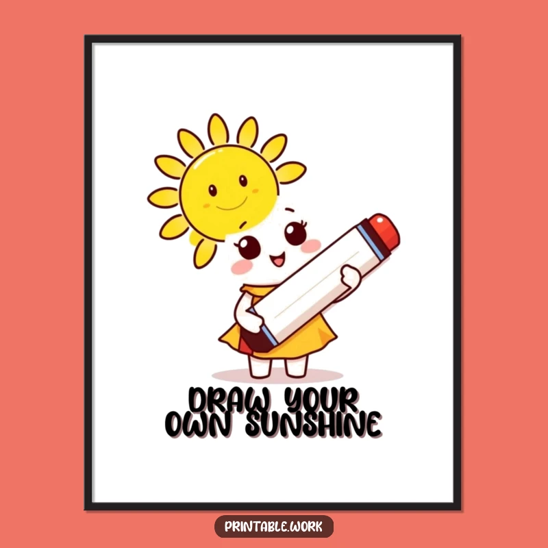 Free Printable Wall Art: Marker Character Creates Sunshine, Quirky DIY Downloadable Decor