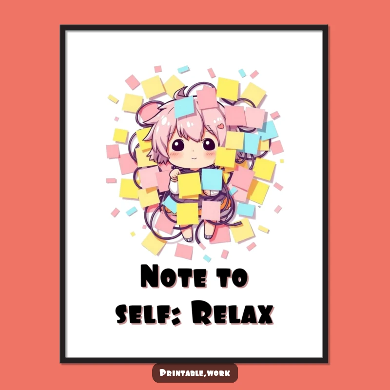 Free Printable Wall Art: Stickie Note Chaos Character - Quirky Downloadable Home Decor
