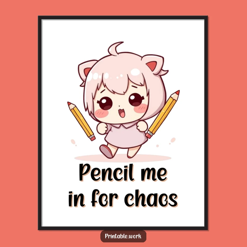 Free Printable Wall Art: Topsy-Turvy Kawaii Pencils Poster for a Funny Downloadable Gift