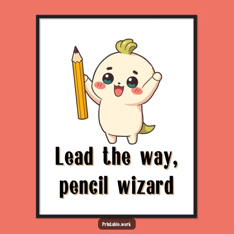 Free Printable Wall Art: Triumphant Pencil Champ - Funny Downloadable Home Decor Gift