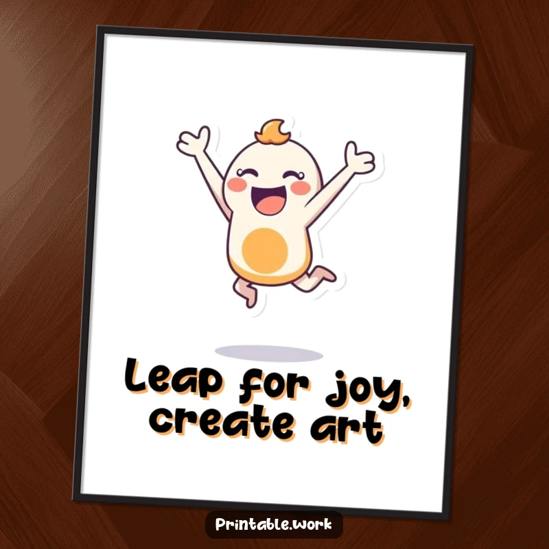 Funny Free Printable Wall Art: A character performs an exuberant, joyful leap while holding a stencil.