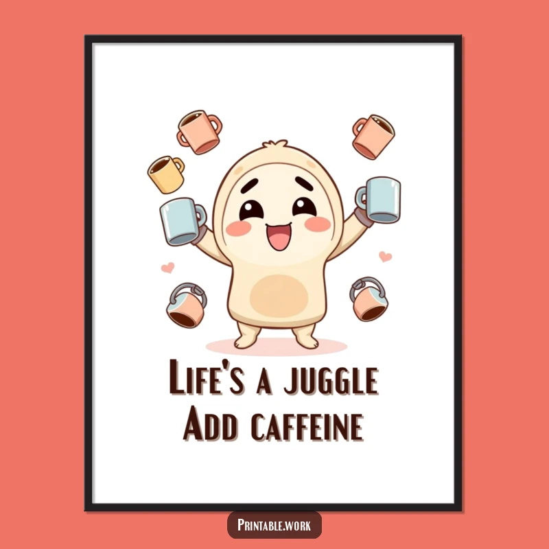 Free Printable Wall Art: Hilarious Kawaii Coffee Juggling Character Art