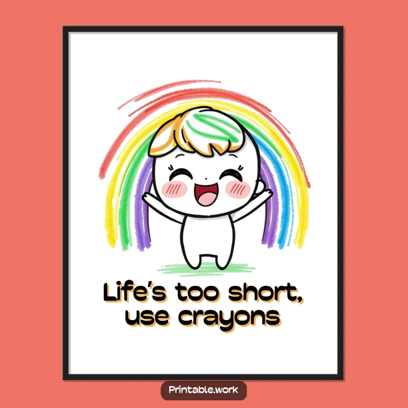 Free Printable Wall Art: Crayon Character Rainbow, Vibrant Strokes, Funny Decor