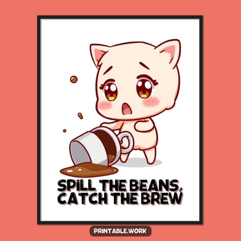 Free Printable Funny Wall Art: Spilled Coffee Surprise, Humorous Kitchen Decor Download
