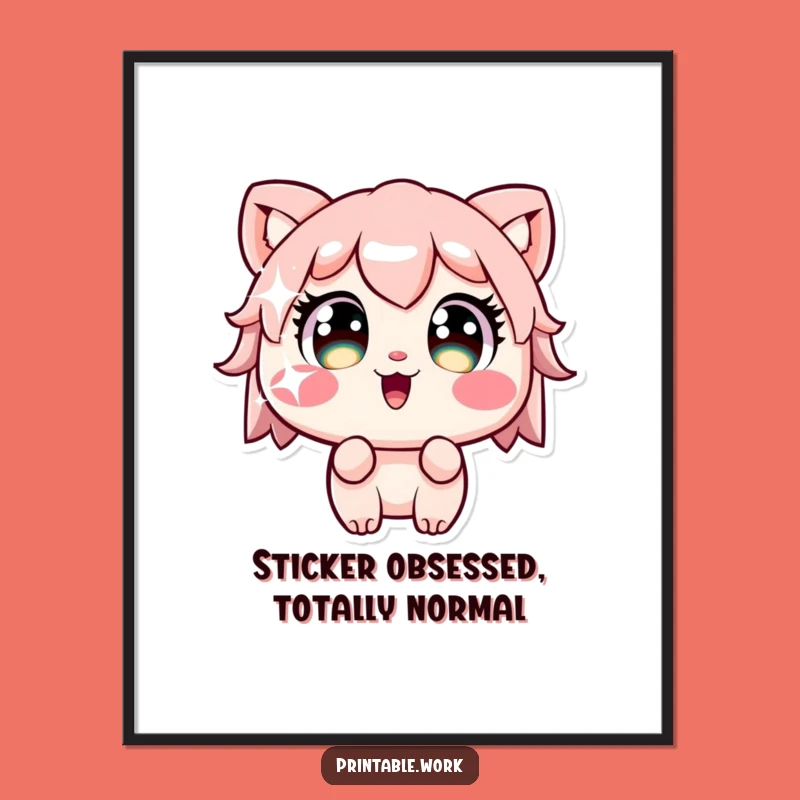 Free Printable Wall Art: Wide-Eyed Kawaii Sticker Wonder Poster for a Funny Downloadable Gift