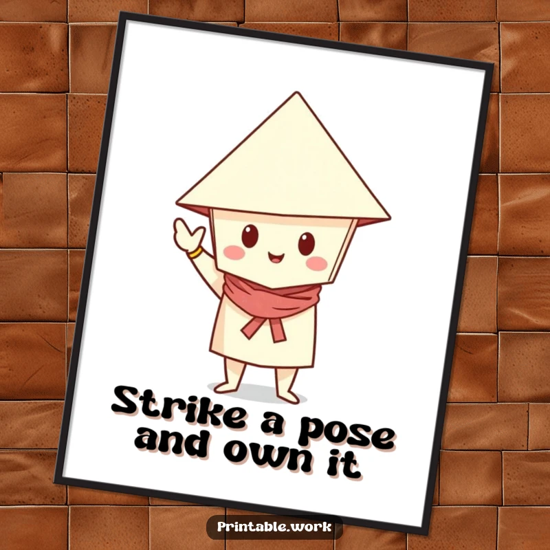 Funny Free Printable Wall Art: Dapper paper character in a folded hat striking a classic, confident pose.