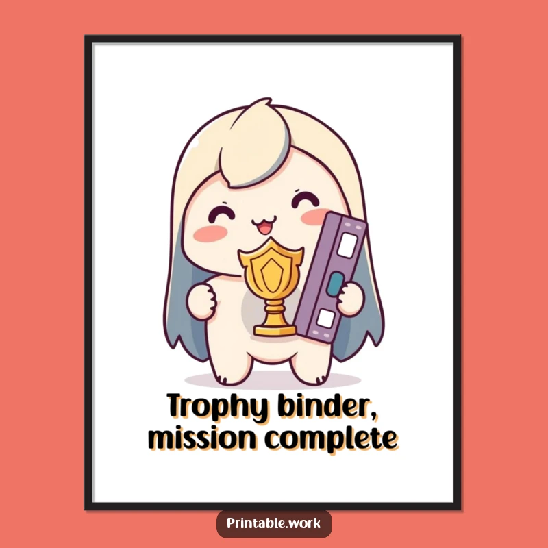 Free Printable Wall Art: Kawaii Binder Triumph for Funny Home Decor Downloadable