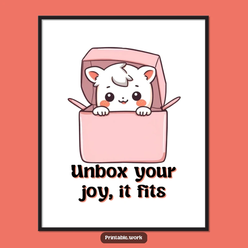 Free Printable Wall Art - Funny Kawaii Box Peek, Quirky Downloadable Decor
