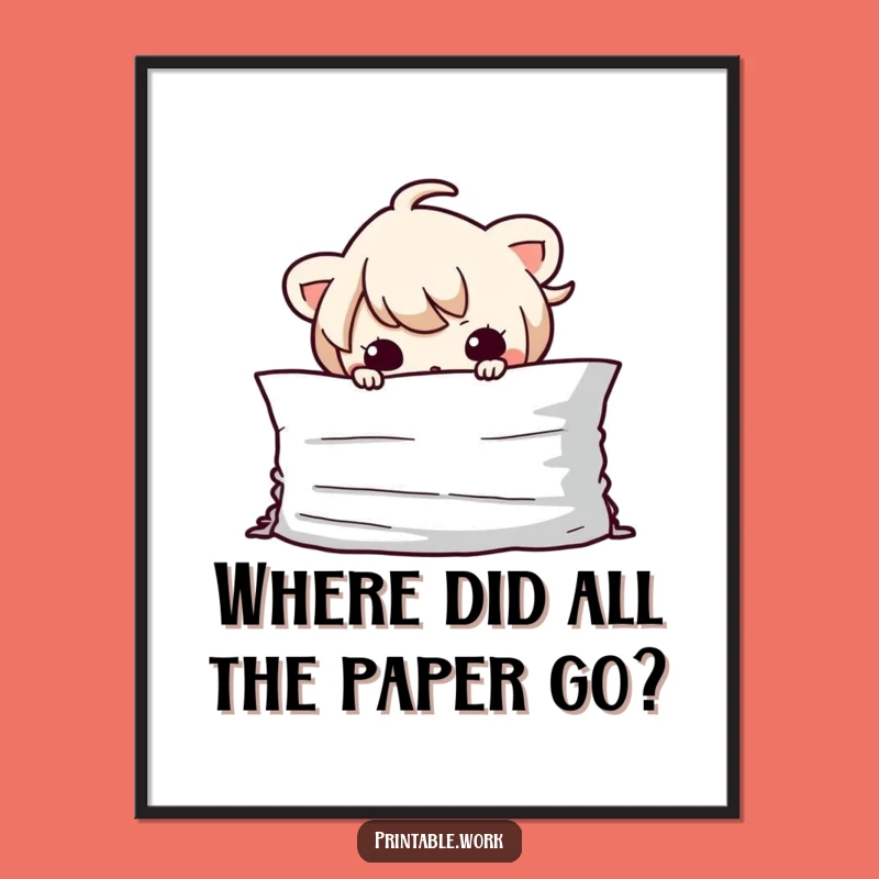 Free Printable Wall Art: Mischievous Kawaii Paper Hideaway Poster for a Funny Downloadable Gift