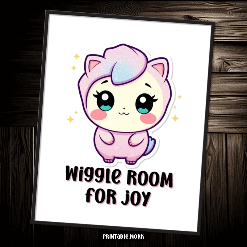 Funny Free Printable Wall Art of a curious glitter character sparkling and wiggling, adding a touch of magical shimmer to any room.