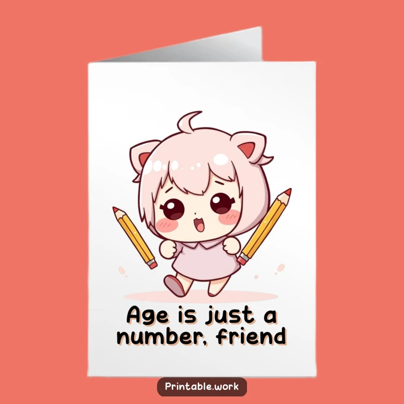 Free Printable Birthday Card: Topsy-Turvy Kawaii Pencils for a Fun Downloadable Gift