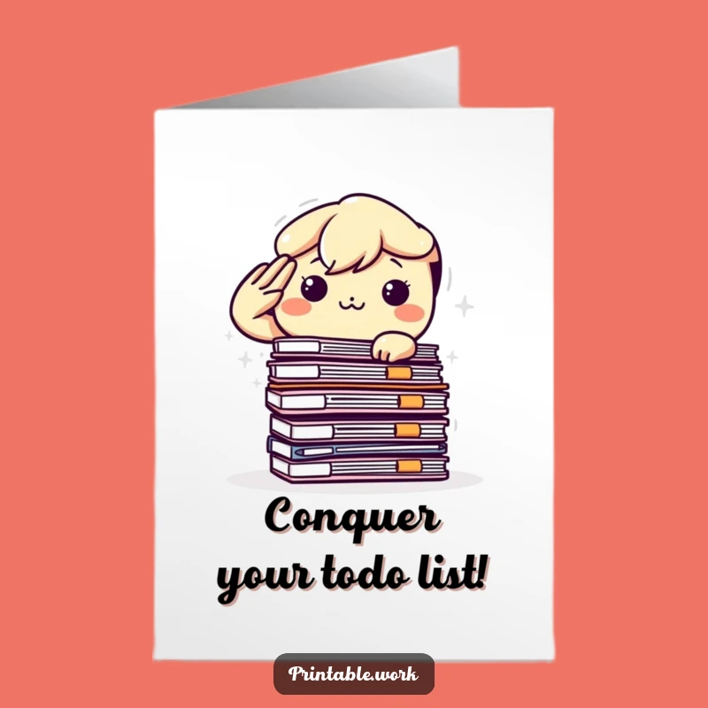 Free Printable Birthday Card: Kawaii Office Hero Salutes Files for Funny Downloadable Gift