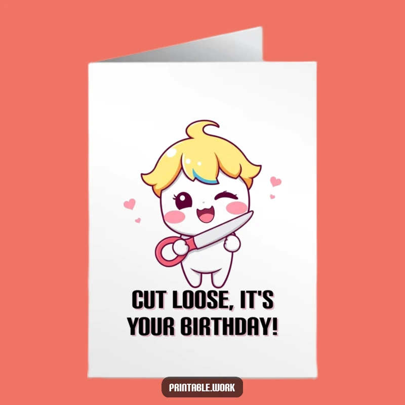 Free Printable Birthday Card: Winking Kawaii Scissors for a Fun Downloadable Gift