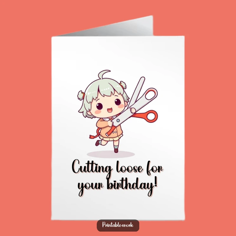 Free Printable Birthday Card: Jigging Scissors Character Downloadable Gift