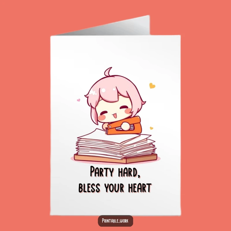 Free Printable Birthday Card: Office Struggle Stapler Character - Hilarious Downloadable Gift