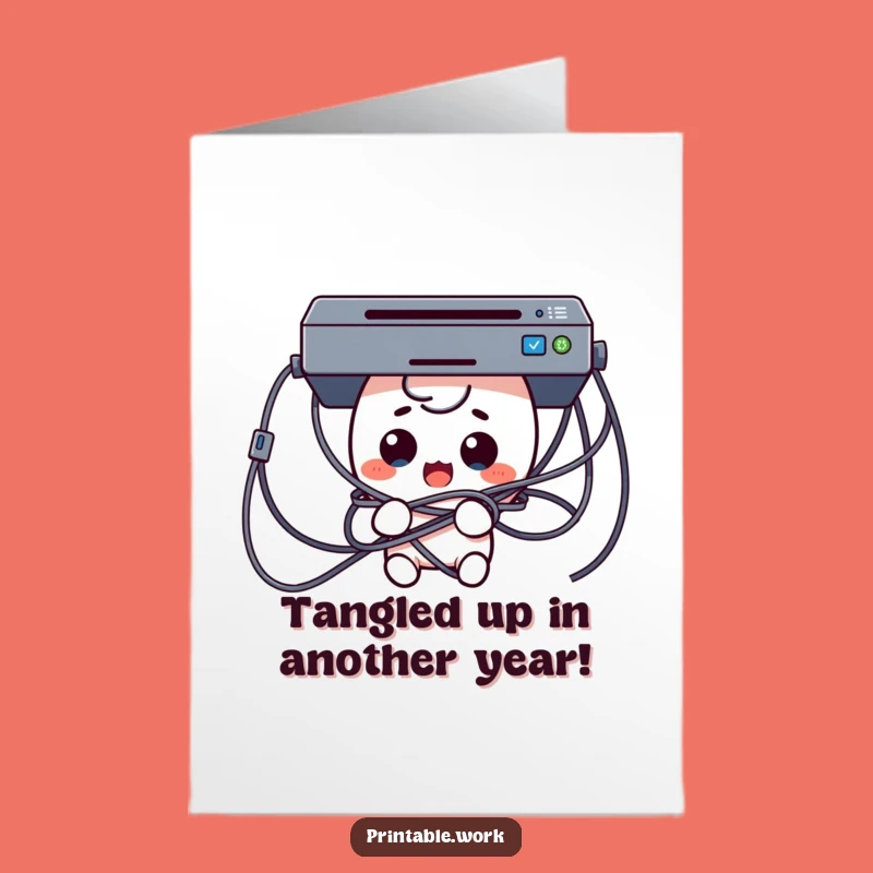 Free Printable Birthday Card: Tangled Kawaii Printer Mishap for a Funny Downloadable Gift