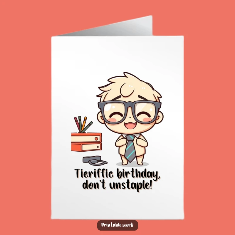 Free Printable Funny Birthday Card: Oops Tie Staple Card for Humorous Office Greetings