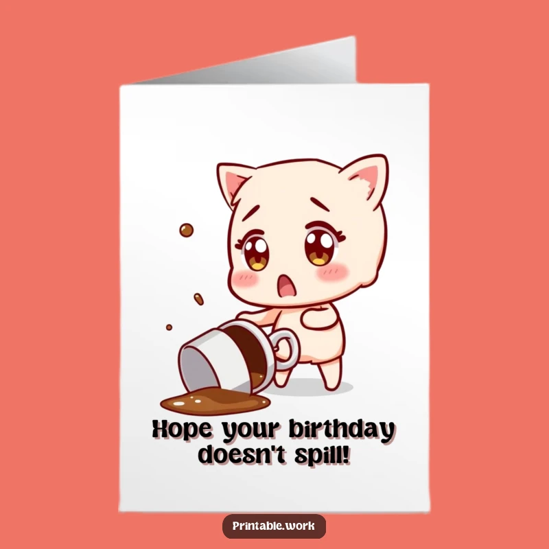 Free Printable Funny Birthday Card: Spilled Coffee Chaos for Surprised Greetings