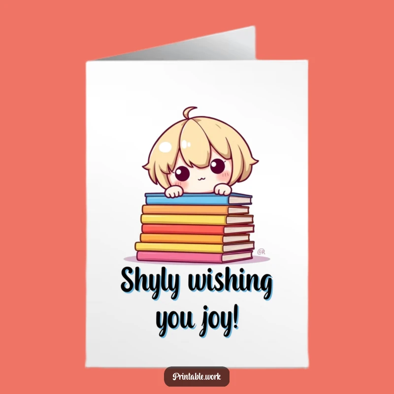Free Printable Kawaii Birthday Card: Shy Character, Colorful Pages, Funny Downloadable Gift