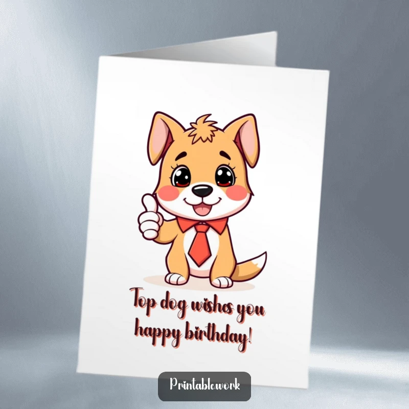 Funny Free Printable Birthday Card: A dog in a tie enthusiastically giving a huge thumbs-up.