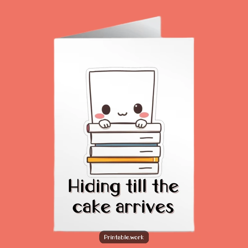 Free Printable Birthday Card: Shy Paper Character Peek - Downloadable & Print at Home