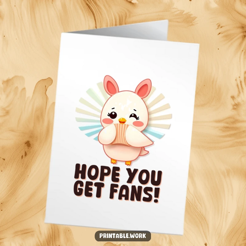 Funny Free Printable Birthday Card: A rosy-cheeked paper fan flutters playfully, sending cheerful birthday wishes.