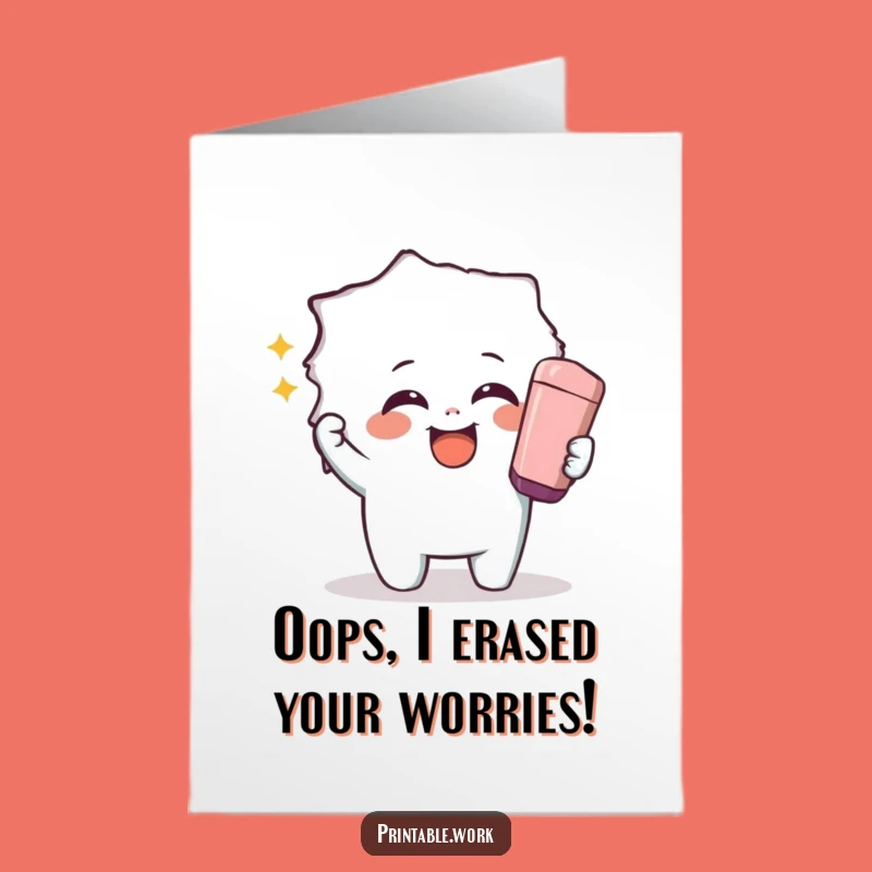 Free Printable Birthday Card: Gagging Eraser Character for Surprise Fun