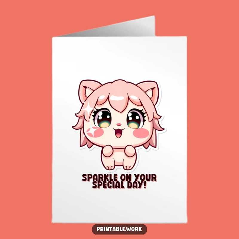 Free Printable Birthday Card: Wide-Eyed Kawaii Sticker Wonder for a Fun Downloadable Gift