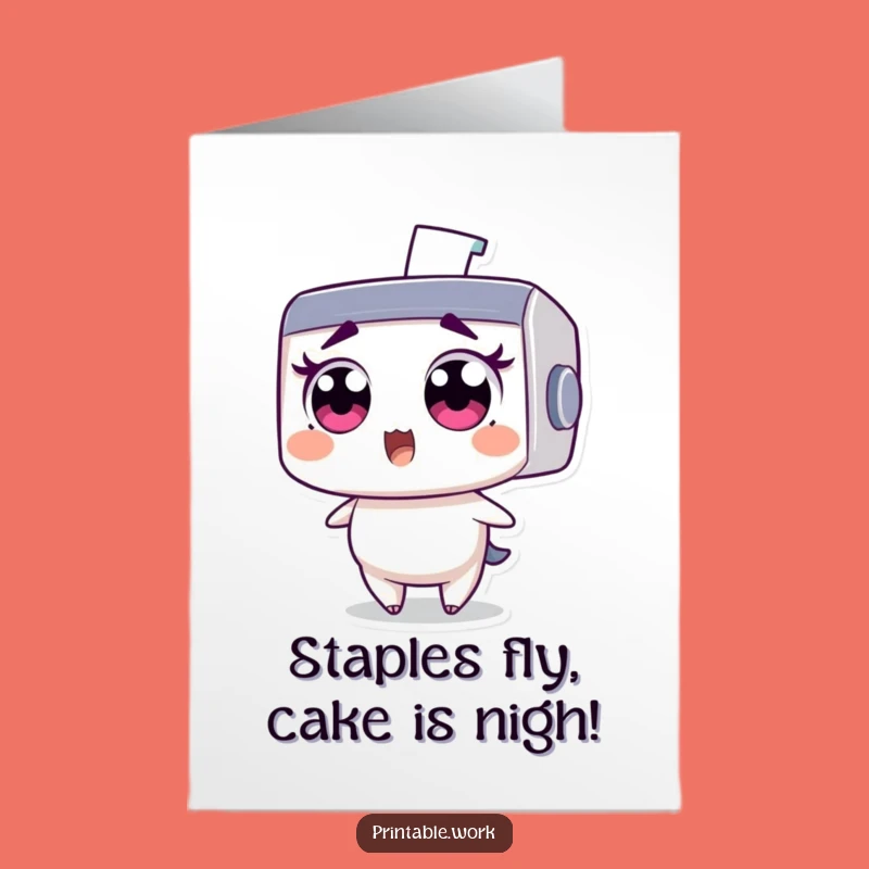 Funny Free Printable Birthday Card: Surprised Printer Staple Shock - Downloadable & Print at Home