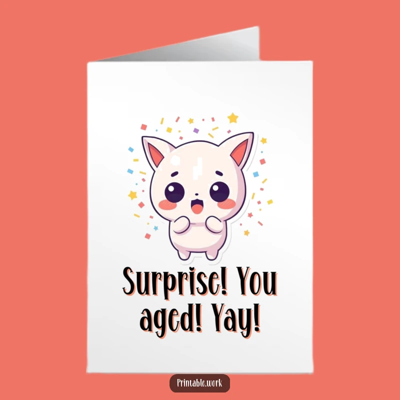 Surprised Kawaii Confetti Blast Free Printable Birthday Card - Funny Downloadable Gift for Kids!