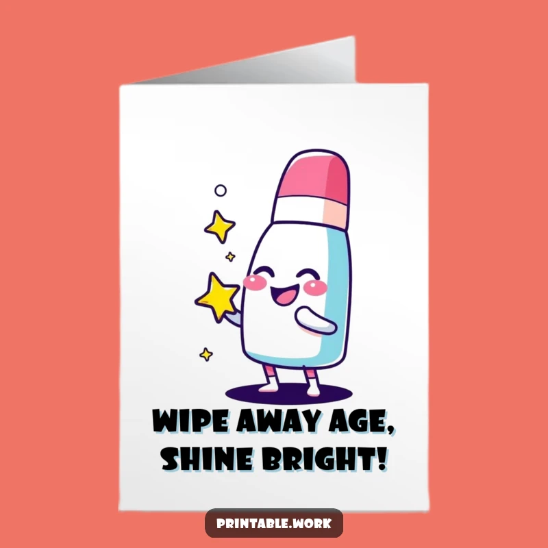 Free Printable Birthday Card: Giggling Eraser Polishing Star, Funny Downloadable