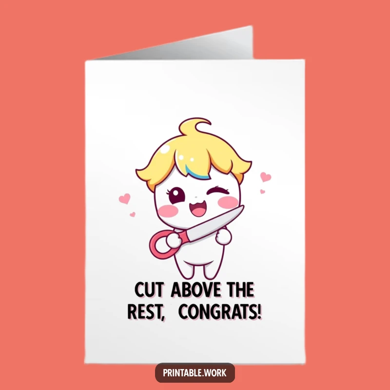 Free Printable Congrats Card: Winking Kawaii Scissors for a Playful Downloadable Gift