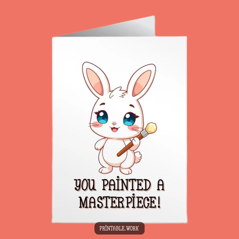 Free Printable Congrats Card: Bunny Artist's Masterpiece, Humorous Gift