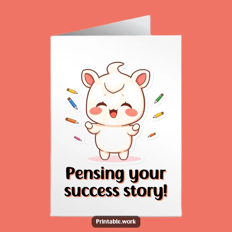 Free Printable Congrats Card - Kawaii Pen Juggling Act, Amazing Downloadable Gift