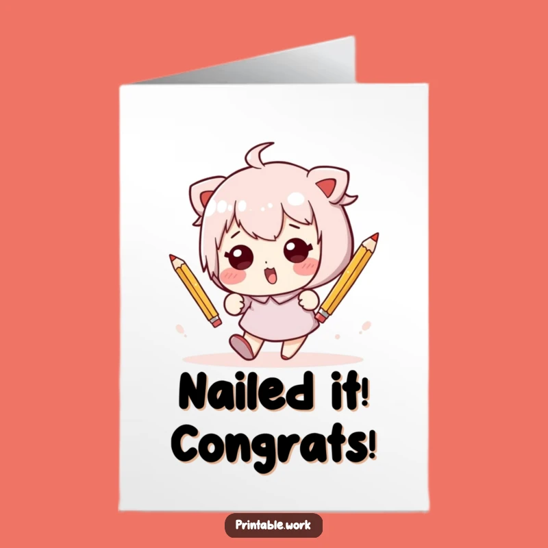 Free Printable Congrats Card: Wobbly Kawaii Pencils for a Funny Downloadable Gift
