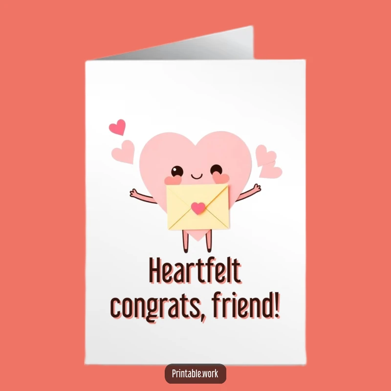 Free Printable Congrats Heart Card: Hugging Success Funny Downloadable Gift