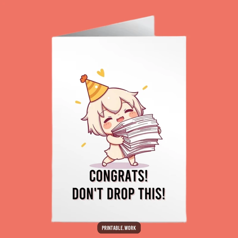 Free Printable Funny Tripping Congrats Card: Paper Mishap Downloadable Gift