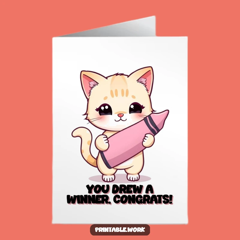 Free Printable Kawaii Cat Crayon Congrats Card - Funny Downloadable Art for DIY Gifts