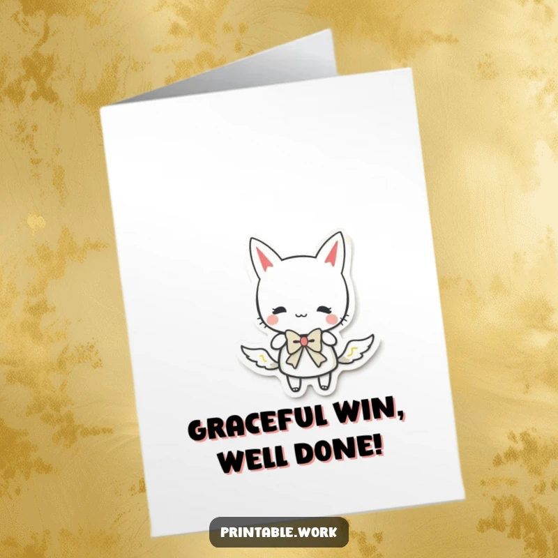 Funny Free Printable Congratulations Card: A paper character executes a polite curtsy and bow. Refined downloadable art.