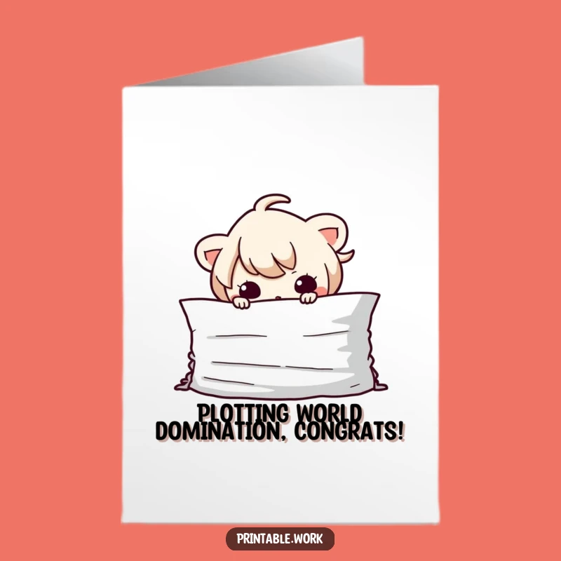 Free Printable Congrats Card: Mischievous Kawaii Paper Hideaway for a Sneaky Downloadable Gift