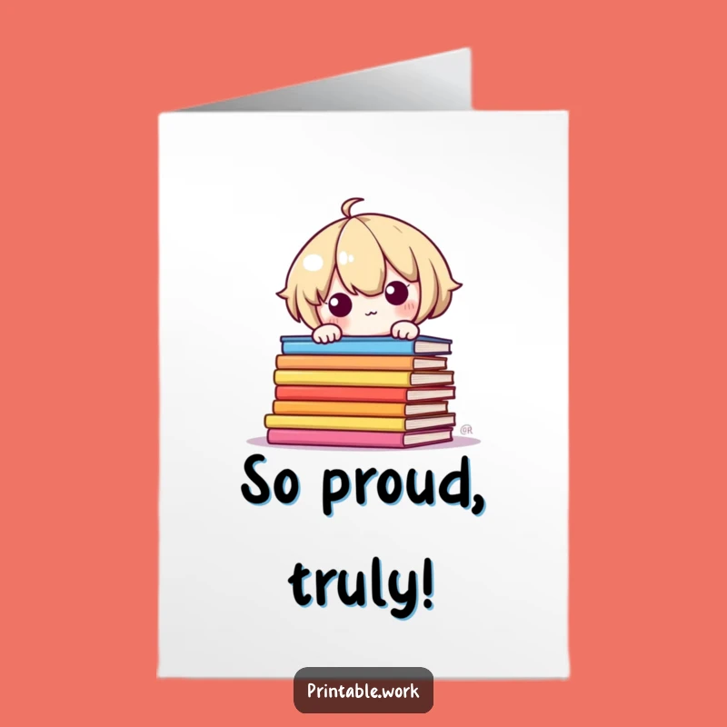 Free Printable Kawaii Congrats Card: Peeking Character, Colorful Pages, Funny Downloadable