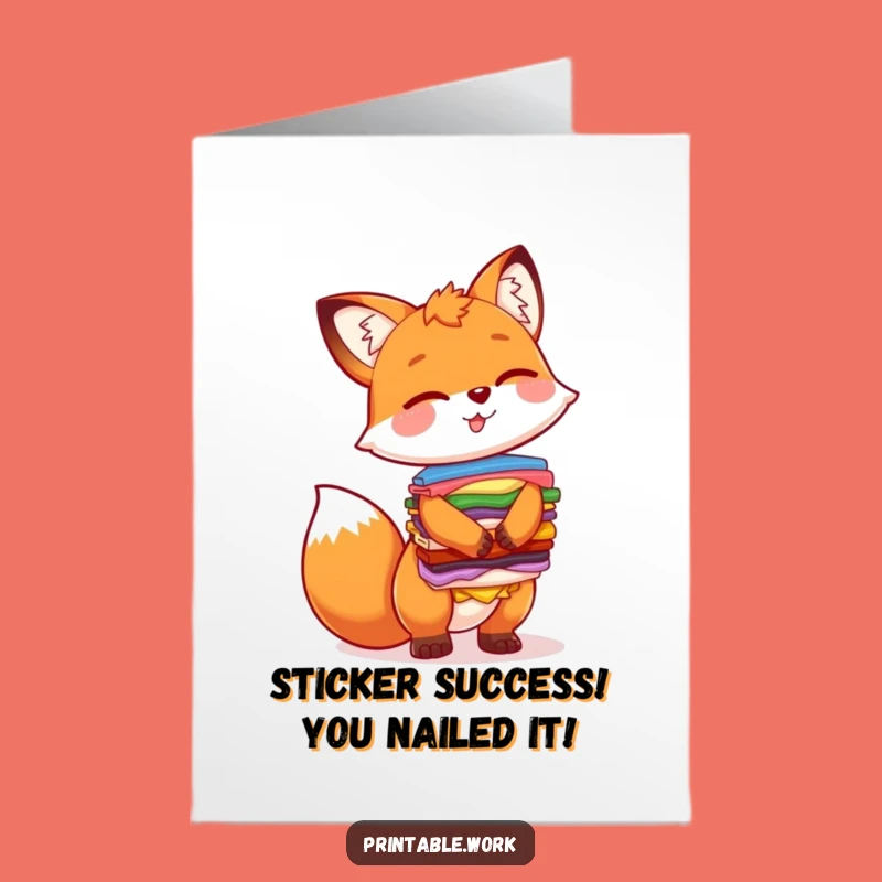 Free Printable Fox Card: Giggling Sticker Tower for Hilarious Congratulations!