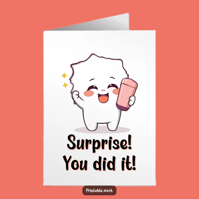 Free Printable Congrats Card: Eraser Character Revealing Success