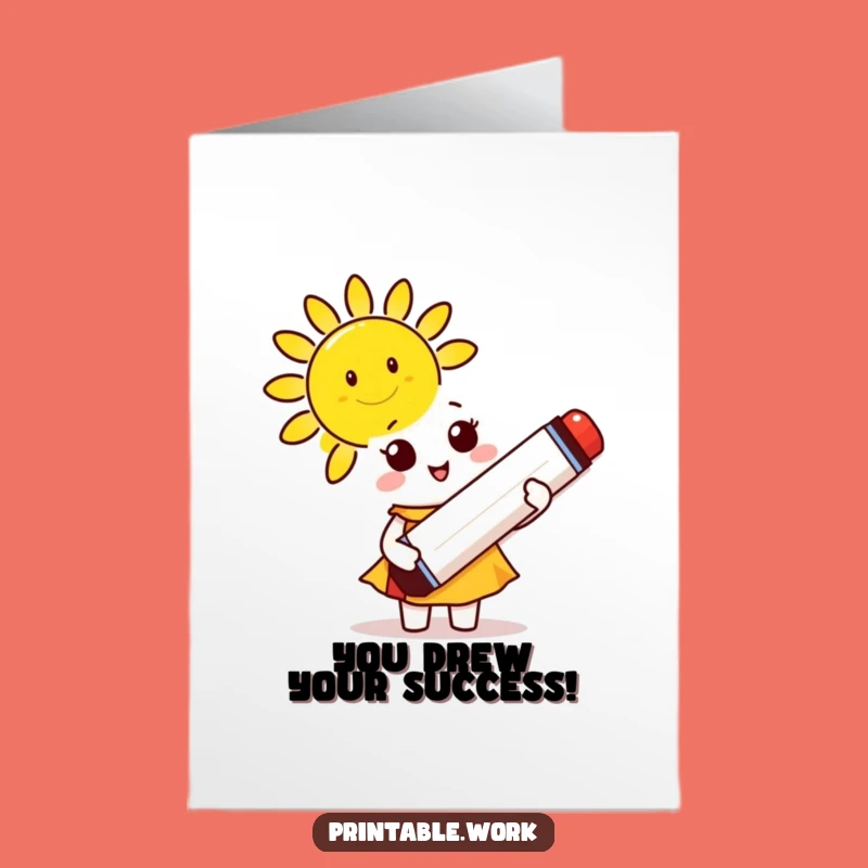 Free Printable Congrats Card: Marker Character Draws Smiles, DIY Downloadable Joy