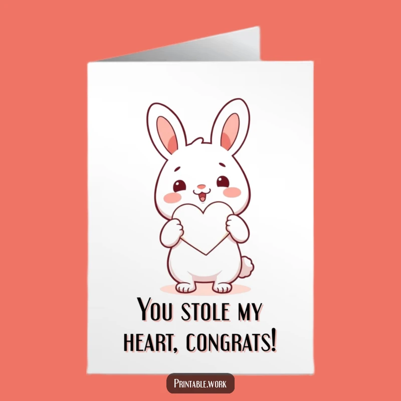 Free Printable Kawaii Rabbit Heart Congrats Card - Funny Downloadable Art DIY Gift