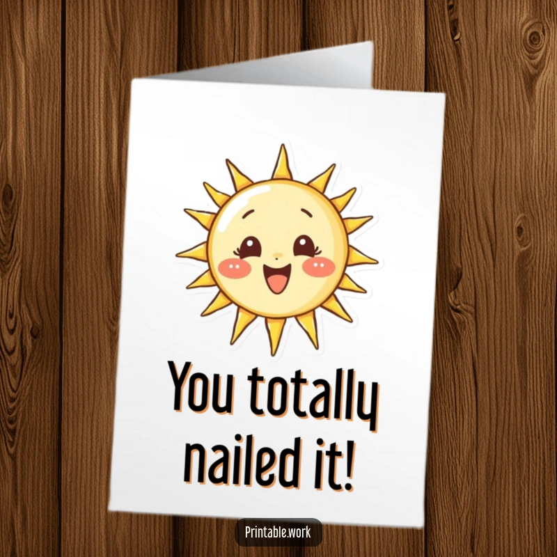 Funny Free Printable Congratulations Card: Focused character artfully draws a perfectly smiling, radiant sun.