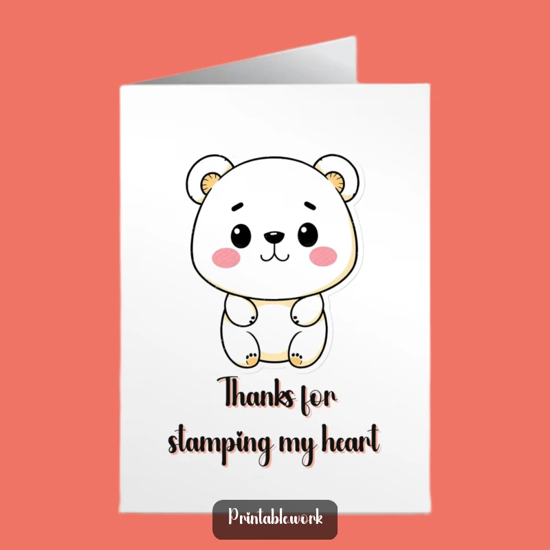 Free Printable Kawaii Bear Stamp Thank You Card - Funny Downloadable Art DIY Gift
